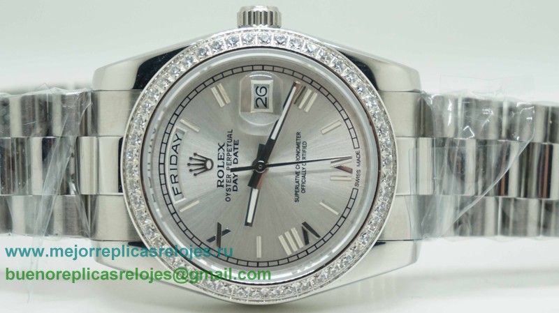 Replicas De Relojes Rolex Day-Date Automatico S/S 36MM Sapphire Diamonds Bezel RXH236