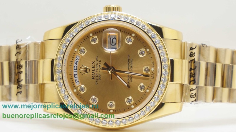 Replicas De Relojes Rolex Day-Date Automatico S/S 36MM Sapphire Diamonds Bezel RXH312